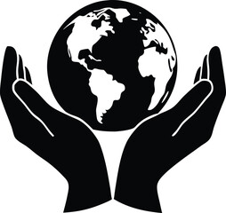 Hands Holding the Earth Protecting Planet Silhouette Vector