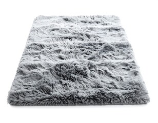 Fluffy gray rug isolated on a white background, perfect for home decor