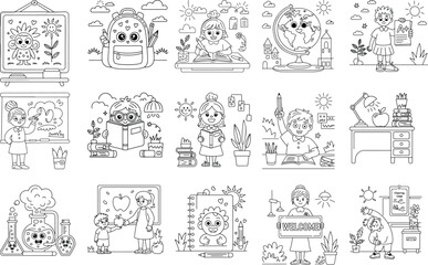 Fototapeta premium School and Education Line Art Collection children vector