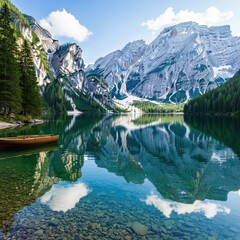 Tranquil Lake Braies Scene With