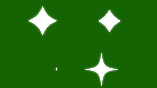 Sparkling green glowing doodle stars twinkle animation, shining transparent background seamless loop motion vector graphic style with alpha channel 4K.