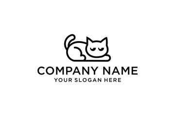 Sleeping cat outline logo vector