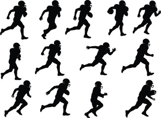 Football, athlete, silhouette, sport, running, helmet, motion, action, player, ball, team, dynamic, game, sprint, tackle, American, energy, training, competition, strength