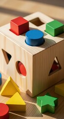 Wooden shape sorter toy with colorful blocks for early childhood learning