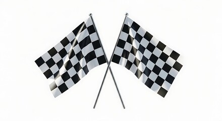 Fototapeta premium Checkered Flags Symbolizing Victory and Completion on a Clean White Background Studio Shot