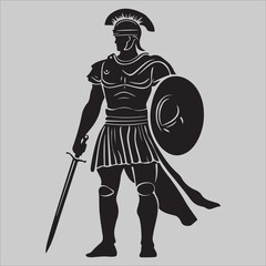 roman soldier  of a  in armor holding a sword Silhouette design