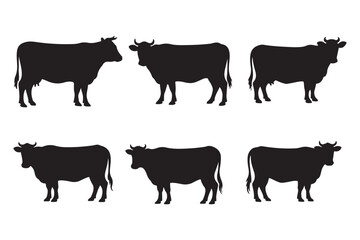 Cow silhouette vector set, Farm animals collection