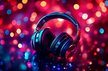 Immersive Audio Experience High-Quality Headphones with Vivid Bokeh Lights