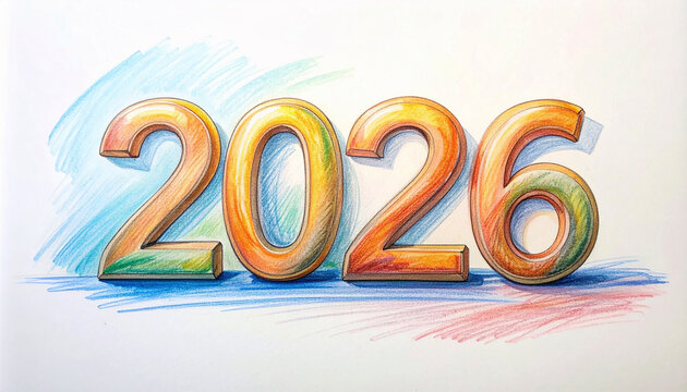 The Year of 2026: A colorful rendering of the year 2026, with meticulously crafted numbers set against a subtly shaded backdrop, is an artistic embodiment of future concepts. 