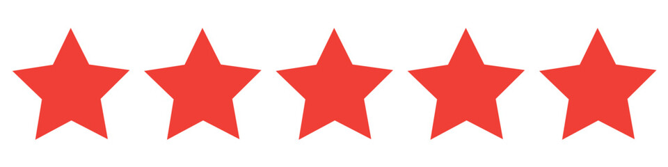 Golden five star rating vector icons set for review feedback, quality evaluation score, achievement badge, success symbol, graphic design element, digital shield, quality mark