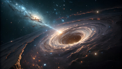 Massive black hole with glowing accretion disk and jet
