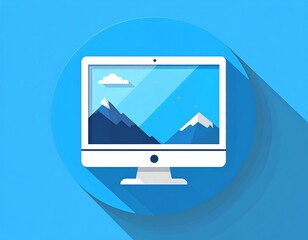 Illustration of a Computer Screen Displaying a Mountain Landscape