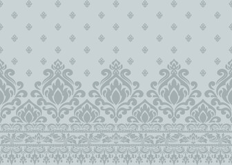 damask traditional floral border pattern vector seamless, elegant damask traditional floral border pattern vector for textile or wallpaper