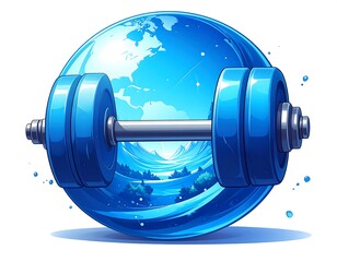 Illustration of a Dumbbell Placed in Front of an Earth-Shaped Globe
