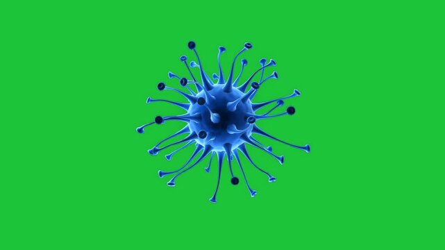 Dynamic blue virus animation set against a vivid green screen. Ideal for educational content, healthcare presentations, and scientific visualizations