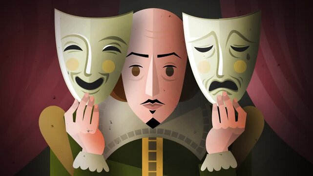 english playwright with theater masks of drama and comedy