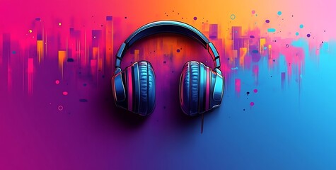 Vibrant Headphones on a Colorful Abstract Background Representing Music and Sound