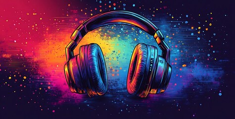 Immersive Headphones Exploding with Vibrant Colors and Abstract Sound Waves