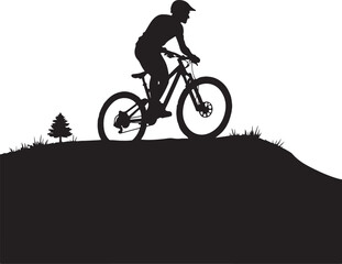 Fototapeta premium Black silhouette of a cyclist on a mountain bike on a hill