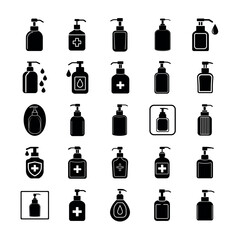 Soap Dispenser Icons – Hand Wash, Sanitizer, and Liquid Bottle Vector Set for Design & Branding