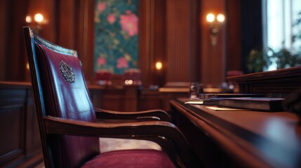 Environmental Lawsuit concept. A luxurious office with an ornate chair and elegant decor.