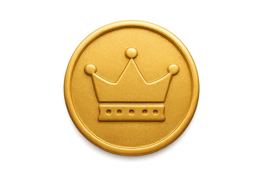 Golden coin with crown symbol on transparent background