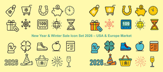 New Year & Winter Sale Icon S...