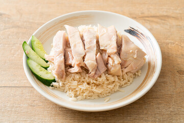 Hainanese chicken rice or rice steamed with chicken soup