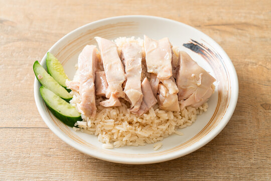 Hainanese chicken rice or rice steamed with chicken soup