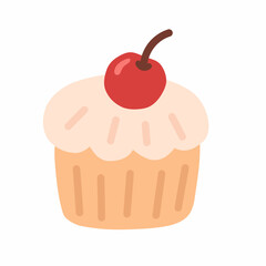 Cupcake with Cherry in Flat Illustration for Bakery Branding Design