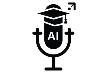 Vector illustration of ai graduation microphone logo with academic cap symbol