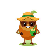 cartoon double coconut fruit mascot character in f