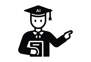 Vector illustration of ai graduate in cap and gown holding book number five