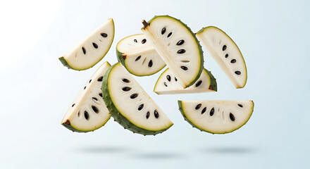 Soursop Fruit Slices Fresh Juicy and Delicious Tropical Fruit Pieces.