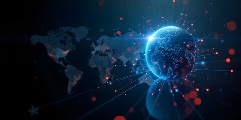 Digital globe with glowing blue light and data streams on a futuristic background, technology concept, futuristic design, global network