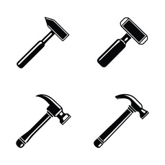Four Black Hammer Icons on White Background tool construction 1