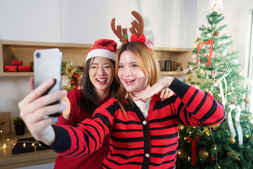 Festive Holiday Selfie with Friends in Christmas Attire