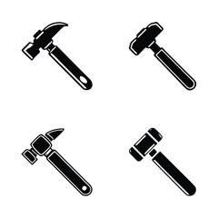 Four Black Silhouettes of Hammers on White Background tool construction