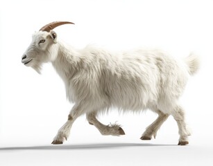 Obraz premium Photorealistic Goat Walking Against White Background