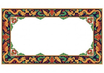 Ornate Asian Inspired Frame with Dragons, Phoenixes, and Floral Motifs