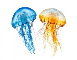 Vibrant Blue and Orange Jellyfish Watercolor