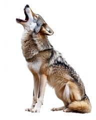 Howling Wolf in Profile on White Background