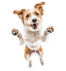 Energetic Dog Jumping Against White Background