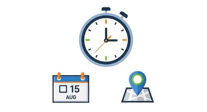 Planning events concept with clock date and location mark for business tasks