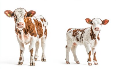 Adorable Calves Standing Against White Background