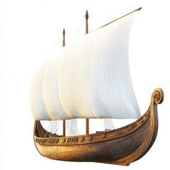 Ancient Viking Ship with White Sails
