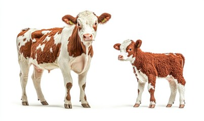 Brown and White Cow with Calf Isolated