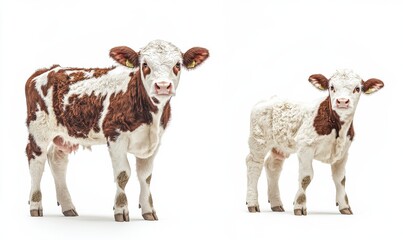 Two Calves Standing on White Background