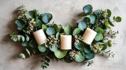 Elegant Greenery Wreath with White Candles for Home Decor
