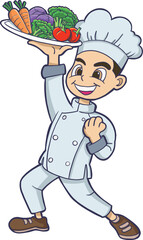 Vegetarian Chef Cartoon with Fresh Vegetables